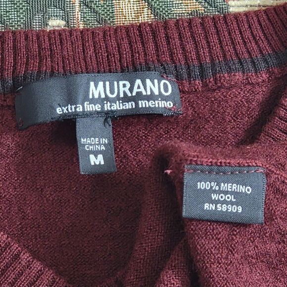 Murano Sweater Womens Medium Maroon Brown 100% Merino Wool V Neck Pullover - Picture 11 of 12